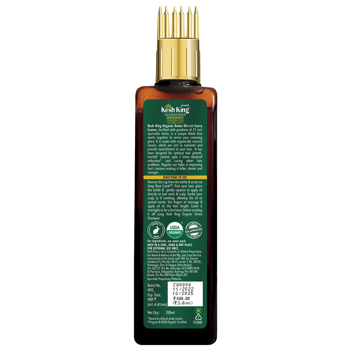 Kesh King Organic Onion Oil With Curry Leaves 200 ml