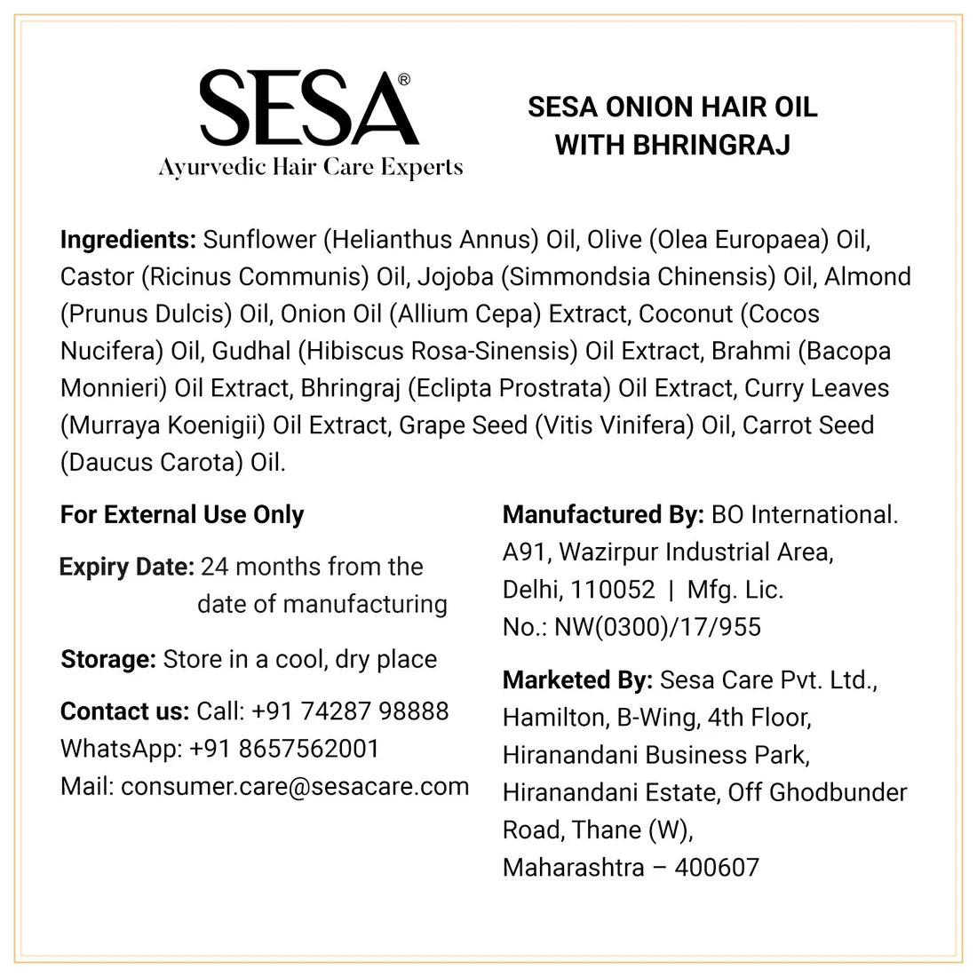 SESA Onion Hair Growth Oil with Bhringraj - 200ml